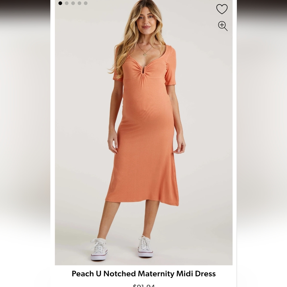 NWOT Pinkblush Peach U Notched Maternity Dress in Large